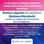Fiscalía de Chihuahua emite pesquisa urgente para localizar a Emma o Ignacio Químare Recalachi
